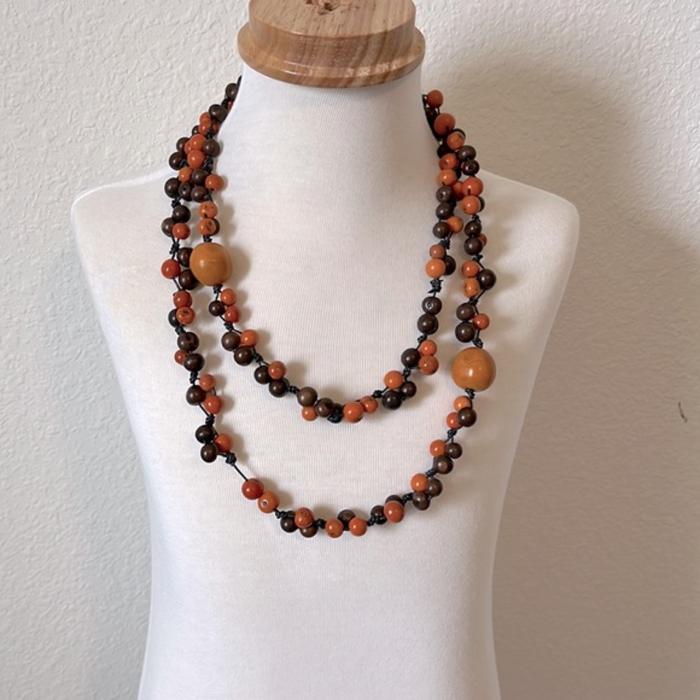 Coffee Bead/Congolo Seed Long Necklace